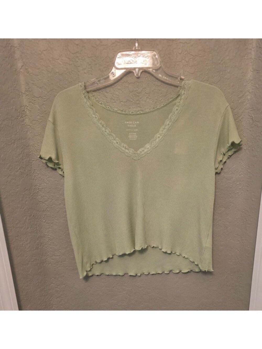 American Eagle Soft Sexy Light Green Modal Cropped Short Sleeve Tee Shirt XS NEW